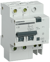 Выключатель автоматический дифференциальный АД12 GENERICA 2п 25А C 300мА тип AC (4 мод) | код. MAD15-2-025-C-300 | IEK 